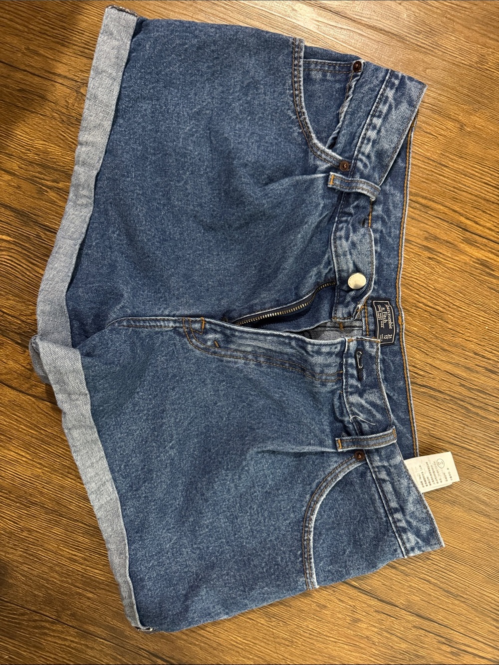 Abercrombie & Fitch Relaxed Roll-Hem Denim Shorts - Blue